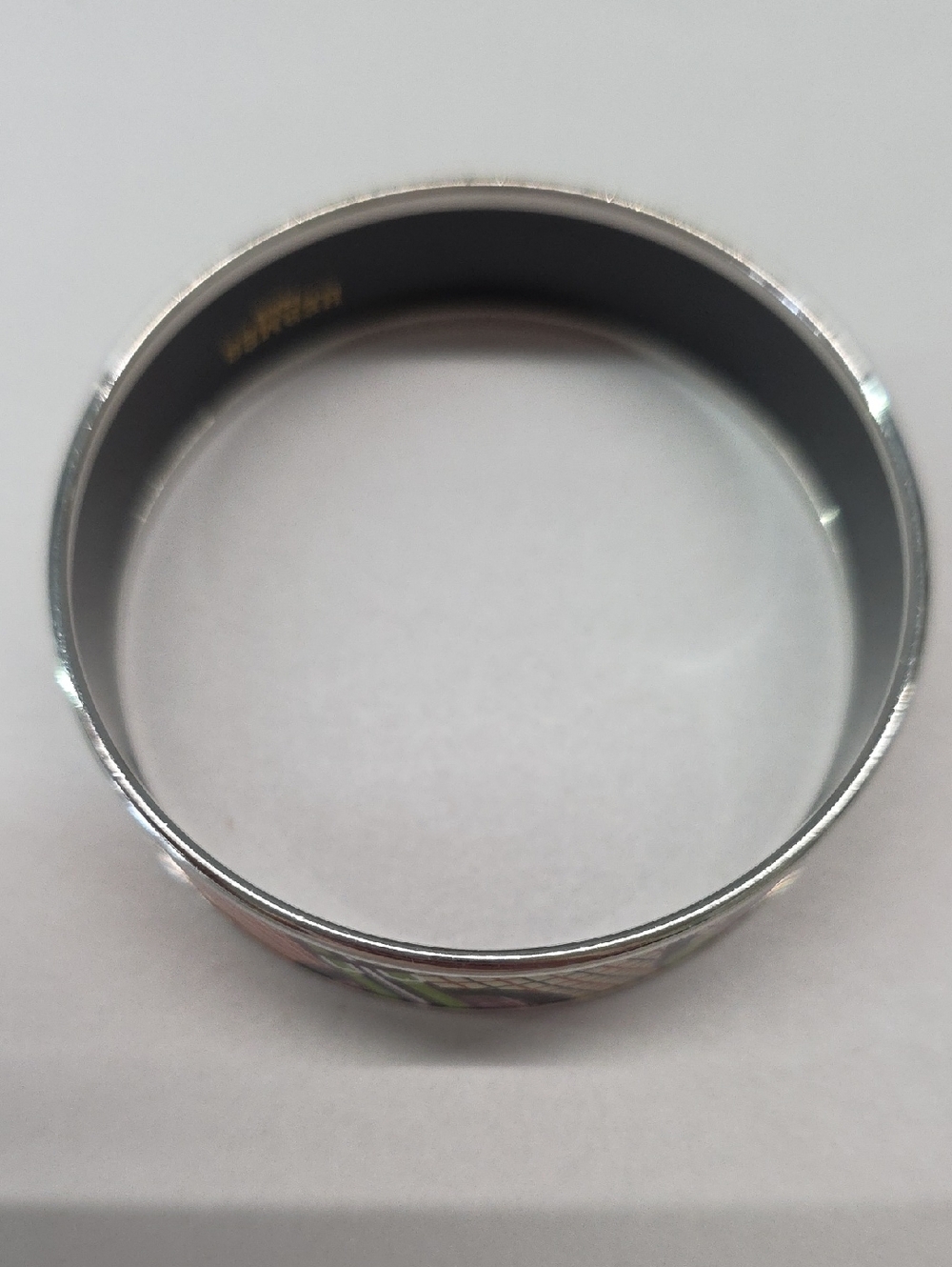Hermes Purple/Green Printed Enamel Palladium Wide Bangle Bracelet Size 65 - Picture 6 of 9